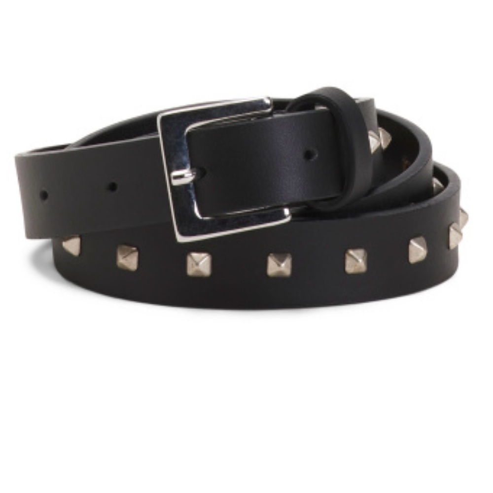 NWT Punto Fubbia made in Italy Black leather studded Belt, OSFM